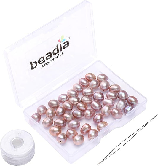 Natural Pearl Beads Rice 7-8mm Purple Freshwater Cultured Loose Gemstone Beads for DIY Jewelry Making 13.8''/Strand HQ