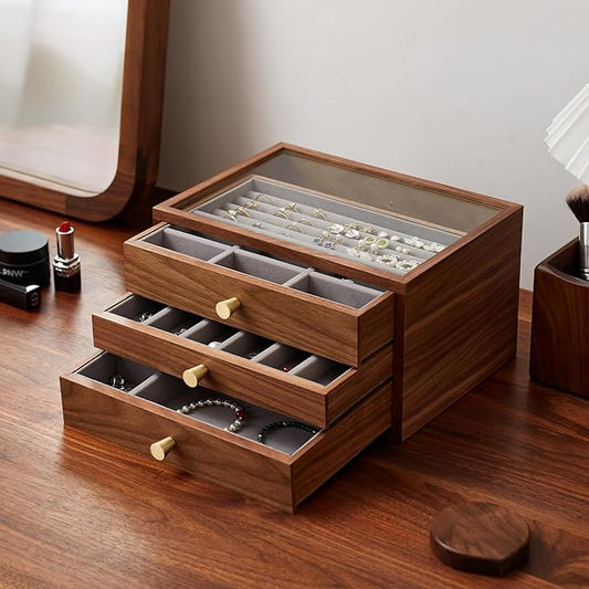 Black Walnut Jewelry Organizers and Storage,3 Layer Wooden Jewelry Boxes for Women,for Necklaces Ring Earring (3 Layer)
