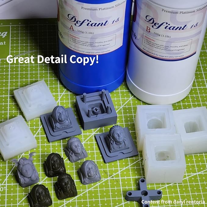 Siraya Tech Defiant 15 Platinum Silicone Mold Making Kit, Inhibition Resistant for 3D UV Resin Prints, Food Safe, Shore A 15, No Coating Needed, Easy 1:1 Mix - 4.4 lb / 70.5 oz (2kg) Set, Clear
