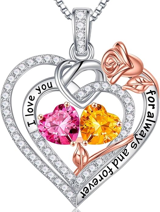 Iefil Valentines Day Gifts for Her Wife - 925 Sterling Silver Double Birthstone Necklace, Anniversary Birthday Gifts for Women, Jewelry Gift for Wife Girlfriend Mom Her