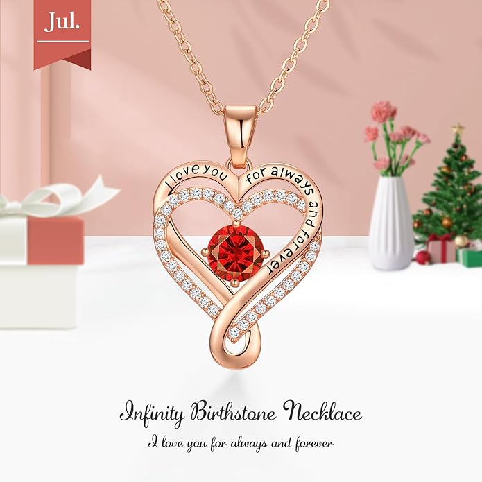 Infinity Love Heart Birthstone Necklace for Women Wife, S925 Sterling Silver Anniversary for Women Wife Birthday Gift for Her Girlfriend Mom Daughters, I Love You Women's Jewelry 18k Rose Gold Filled