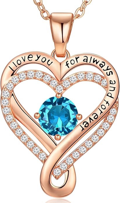 Infinity Love Heart Birthstone Necklace for Women Wife, S925 Sterling Silver Anniversary for Women Wife Birthday Gift for Her Girlfriend Mom Daughters, I Love You Women's Jewelry 18k Rose Gold Filled