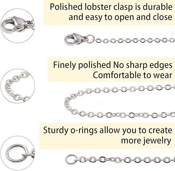 Jishi Chains Jewelry Making Supplies, 60ft Cable Link Chains for Making Jewelry Necklace Earring Bracelet Findings DIY Craft Kit for Adults, 6-Color 2mm Gold Silver Copper Plated Metal Link Rolls Bulk