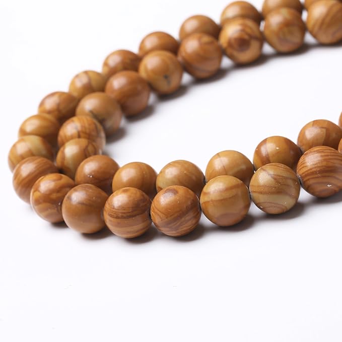 8MM 45PCS Yellow Woodgrain Stone Beads for Jewelry Making DIY Craft Gemstone Beads Kit Cosmic Crystal Pebbles for Bracelets, Necklaces