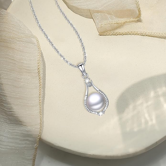 Pearl Pendant Necklace for Women,925 Sterling Silver Pendant Jewelry,Anniversary Christmas Birthday Valentines Gifts for Wife, Mom, Dauhter, Girlfriend,Her