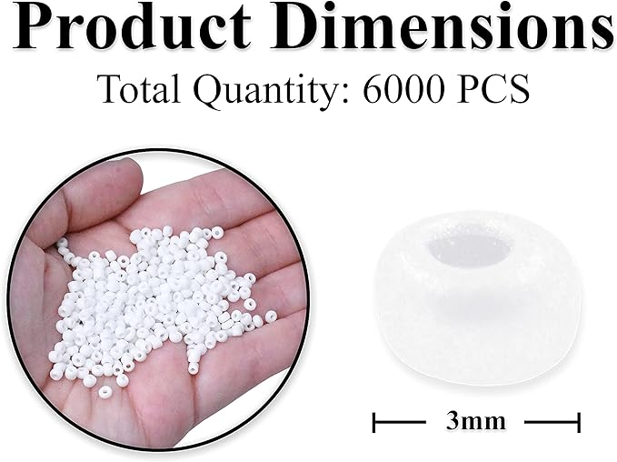 Mandala Crafts 8/0 Glass Seed Beads for Professional Beadwork, 6000 Opaque White Glass Beads