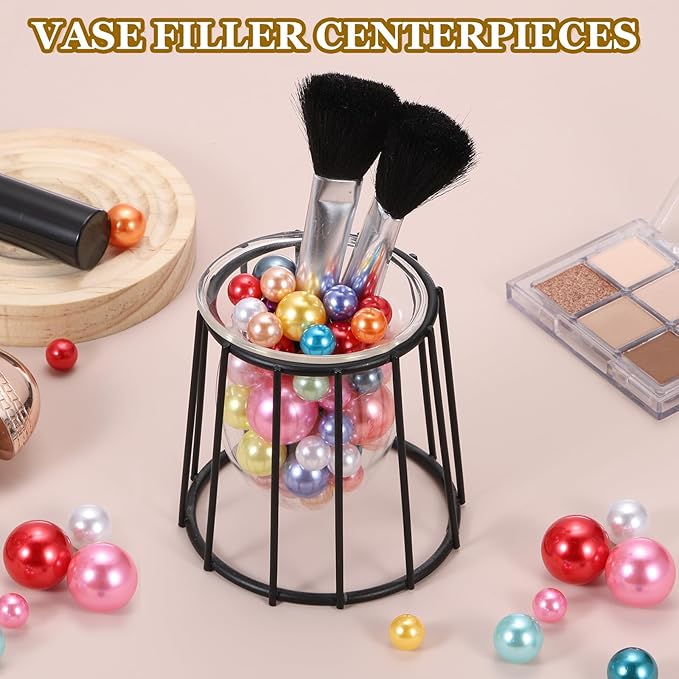 MECCANIXITY 150 Pcs Pearl Bead for Vase Filler, 20/14/10mm Faux Pearl Floating Beads Makeup NO Hole for Candles Centerpieces Table Scatter Wedding Home Decoration(Orange)