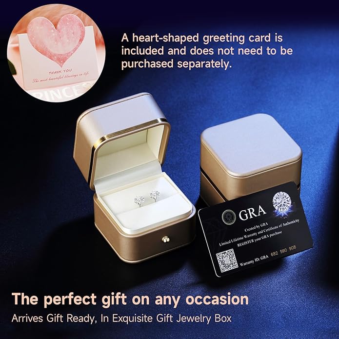 Earrings for Women, Gifts for Wife Mom, 0.6 carat-3 carat Moissanite Stud Earrings, Anniversary Jewelry Present for Wife, Birthday Gifts