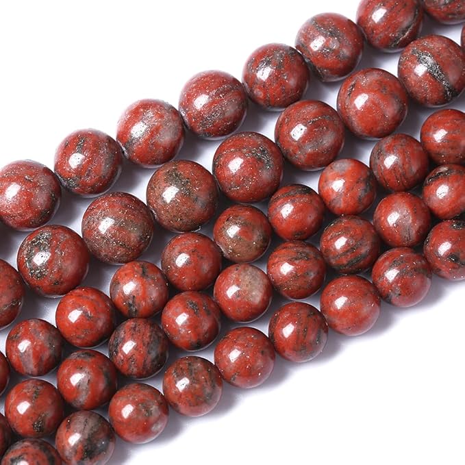 60pcs 6mm Natural Red Seasame Jasper Gemstone Beads Round Loose Spacer Beads for Jewelry Making DIY Bracelets Necklaces 15" (6mm, Red Seasame Jasper)
