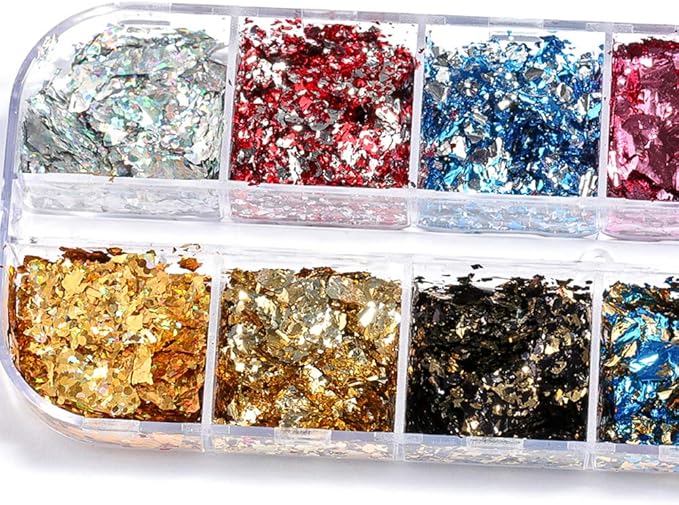 EBANKU Nail Foil Flakes Laser 36 Grid Holographic Nail Art Paillette Chip for Nails Decorations Nail Glitter Flake Decals for Party Festival