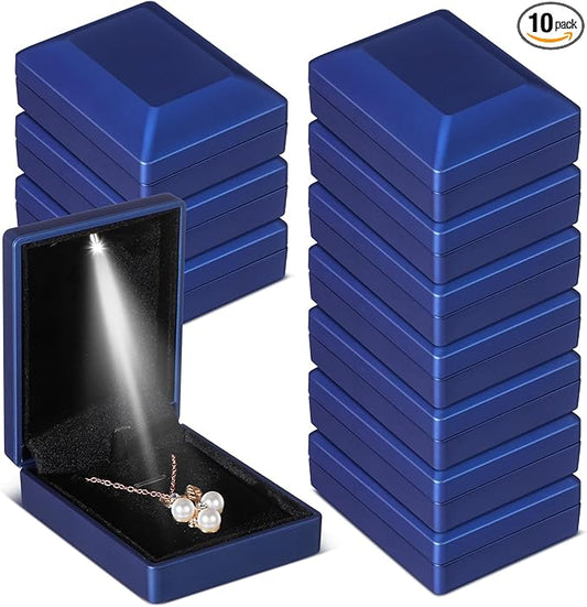 Landical 10 Pcs Pendant Necklace Box with LED Light Velvet Necklace Case for Pendant Bracelet Ring Earring, Jewelry Storage(Blue)