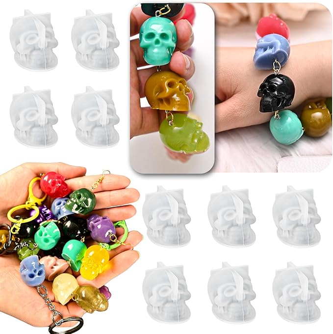 10 PCS Mini Skull Resin Molds, Halloween Silicone Molds for Epoxy Resin Casting Arts Crafts, Little Skull Mold for Keychain Bracelet Earrings Jewelry Cute Candle String Lights Making Halloween Decor