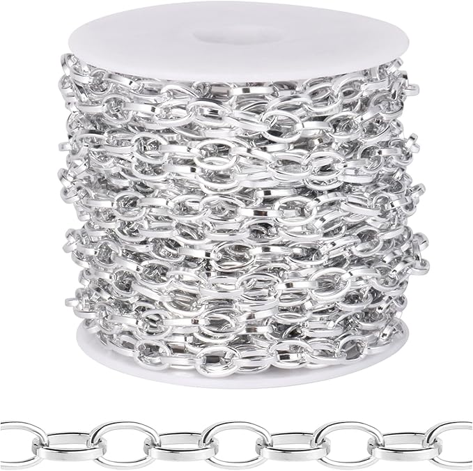 33FT Silver Paperclip Chain for Jewelry Making 5MM Silver Plated Aluminum Oval Link Chain Roll Bulk for DIY Crafts Jewelry Making