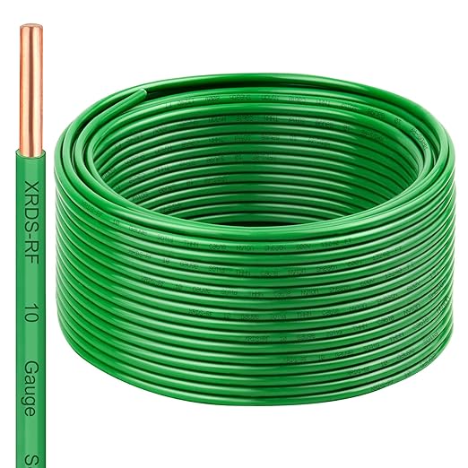 10 AWG THHN Wire 100FT – Single Bare Copper Conductor, Green Electrical Building Wire with Nylon Insulation for Panel Wiring, Grounding, Lighting Circuits, Control Systems