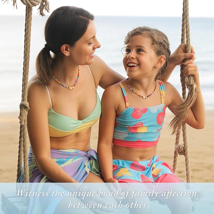 Turandoss Valentines Day Gifts for Kids Teen Girls - Colorful Beaded Initial Necklace, Dainty 14K Gold Plated Heart Letter A-Z Pendant Summer Jewelry Birthday Valentines Day Gifts for Her