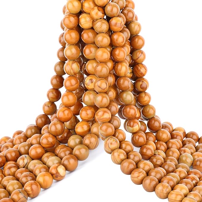 Natural Stone Genuine Stones DIY Woodgrain Jasper Round Beads 8mm 100pcs Beading Loose Gemstone Hole Size 1mm Charm Smooth Beads for Bracelets Necklaces Earrings (Woodgrain Jasper 8mm)