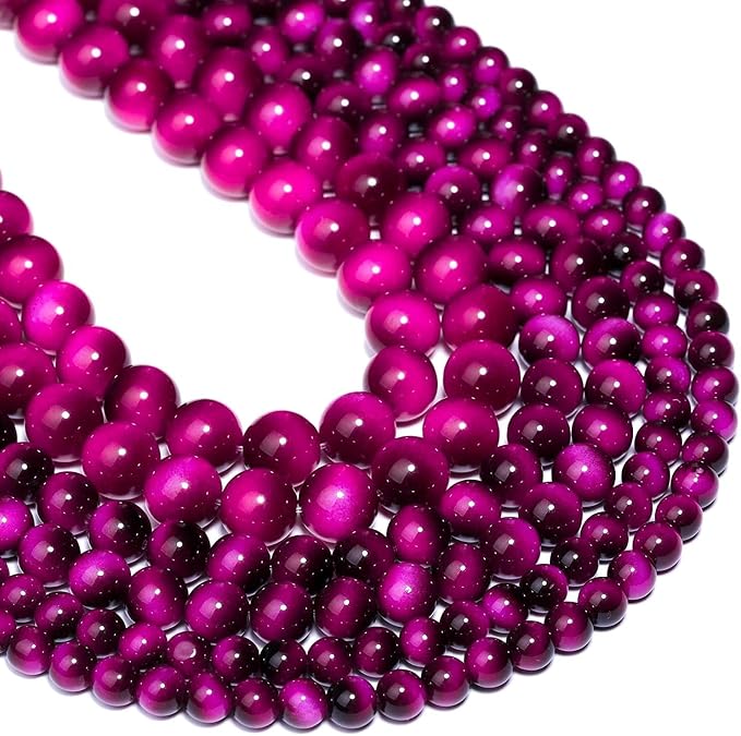 Song Xi 45PCS 8mm Rose Pink Tiger Eye Gemstone Beads for Jewelry Making, Round Smooth Glass Beads for DIY Bracelet Necklace Earring Keychain, Arts and Crafts, for Christmas Wedding Birthday