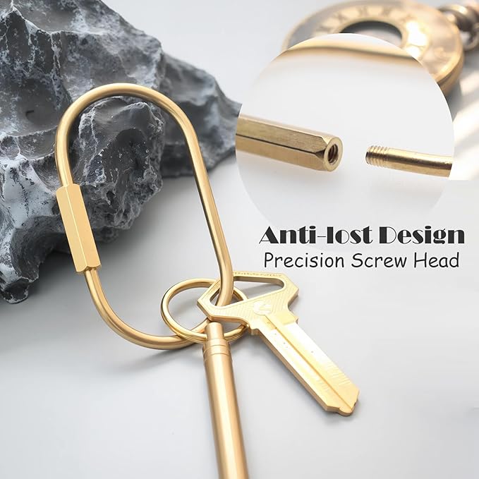 CMVFYL 10 Pcs Gold Brass Key Rings,Small Locking Carabiner Clip Keychain,Screw Lock Oval Keyring,Purse Bag Charms Holder for Handbag