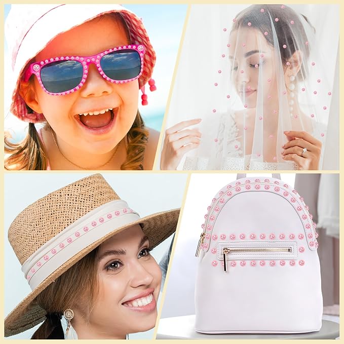 NACHLYNN 6480 Pcs Flat Back Pearl 7 Sizes AB Light Pink Half Round Beads for Crafts Embellishment - Peach Flatback Pearls for Shoes, Clothes, Bags DIY Making