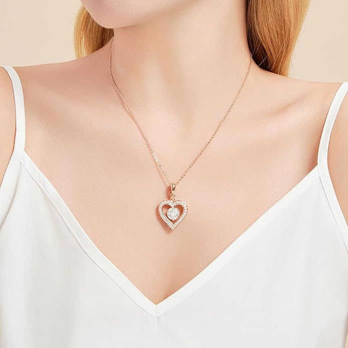 Heart Pendant Necklace for Women: Luxury Gift for Wife Girlfriend Mom/Her - 3ct D Color Moissanite - Gold Jewelry with Gift Box- Hypoallergenic & Adjustable Chain - Daily & Special Occasion Wear