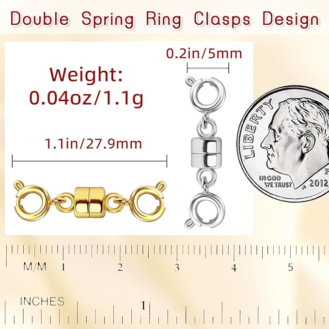Double Magnetic Necklace Clasps and Closures, Necklace Extenders for Women, 14K Gold and Silver Magnetic Jewelry Clasps for Bracelets