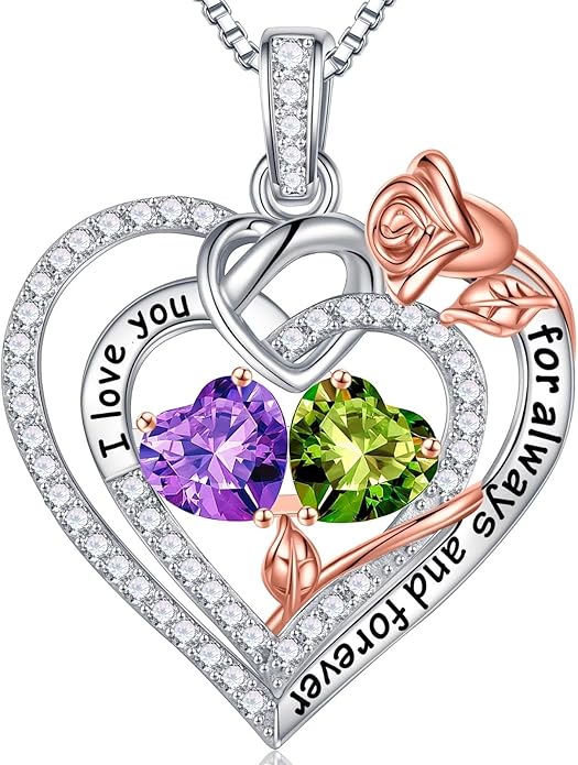 Iefil Valentines Day Gifts for Her Wife - 925 Sterling Silver Double Birthstone Necklace, Anniversary Birthday Gifts for Women, Jewelry Gift for Wife Girlfriend Mom Her