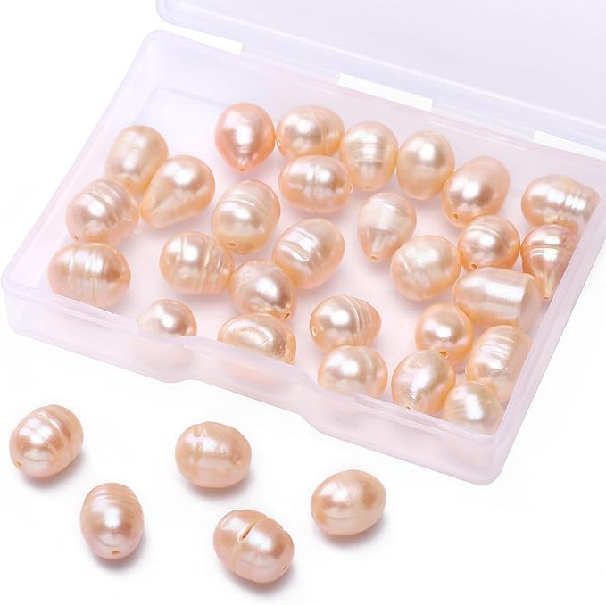 Natural Pearl Beads Rice 9-10mm Pink Freshwater Cultured Loose Gemstone Beads for DIY Jewelry Making 13.8''/Strand HQ