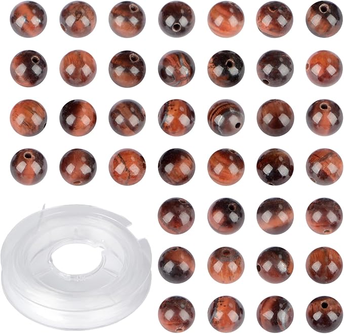 Natural Stone Genuine Stones DIY Red Tiger's Eye Round Beads 8mm 100pcs Beading Loose Gemstone Hole Size 1mm Charm Smooth Beads for Bracelets Necklaces Earrings (Red Tiger's Eye 8mm)