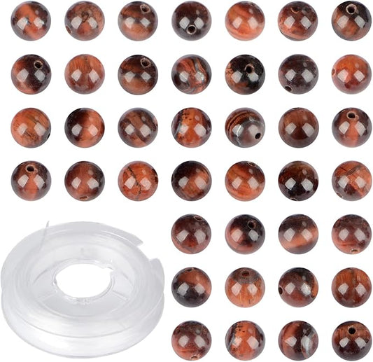 Natural Stone Genuine Stones DIY Red Tiger's Eye Round Beads 8mm 100pcs Beading Loose Gemstone Hole Size 1mm Charm Smooth Beads for Bracelets Necklaces Earrings (Red Tiger's Eye 8mm)