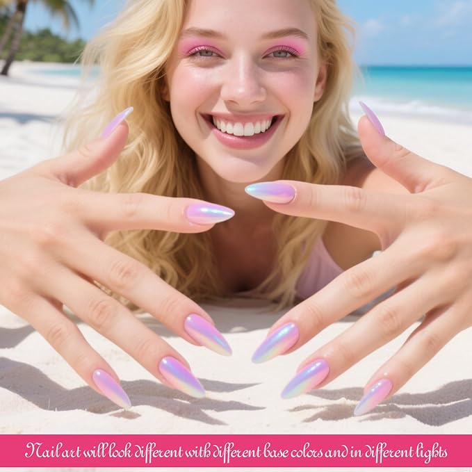 Artdone Blue Aurora Chrome Nail Powder, Iridescent Unicorn Powder Metallic Mirror Effect Pigment Pearlescent Mermaid Pearl Glitter Dust Kit, Nail Art Decoration, Resin Craft