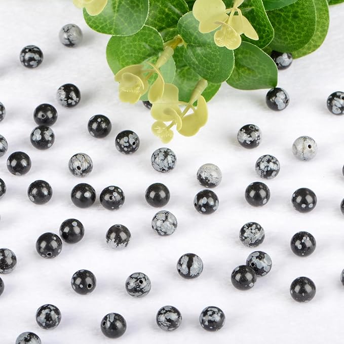Natural Stone Genuine Stones DIY Snowflake Round Beads 8mm 100pcs Beading Loose Gemstone Hole Size 1mm Charm Smooth Beads for Bracelets Necklaces Earrings (Snowflake 8mm)