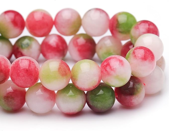 Natural Stone Beads for Jewelry Making,6mm Watermelon Tourmaline Polished Smooth Round Gemstone Beads for Bracelet Necklace 15 Inch