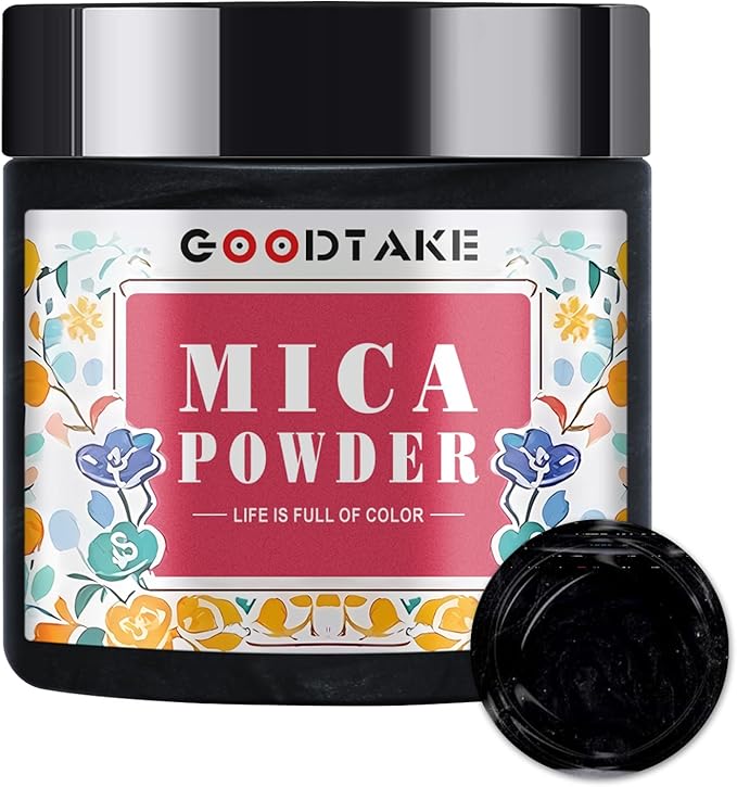 GOODTAKE Black Mica Powder, Natural Mica Powders for Epoxy Resin, Eye Shadow, Car Paint, Dye, Soap Making, Nail Polish, Candle Making, Bath Bombs - Epoxy Resin Color Pigment (Black, 2 oz)
