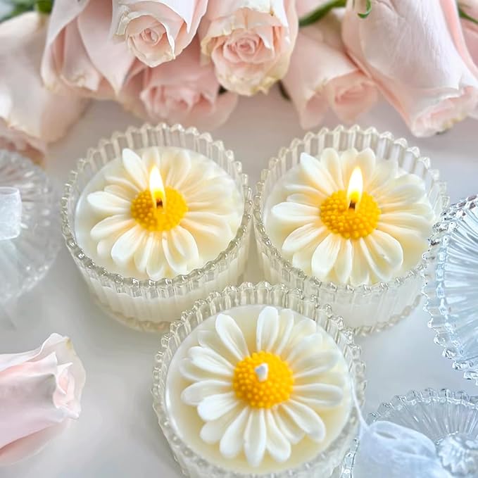 ZQYSING 4 Pack Daisy Silicone Molds with Leaf Mold, Set of Large + Medium + Small + Mini Daisy Flower Molds for Candles Wax Soap Epoxy Resin Plaster Fondant Chocolate Cake Cupcake Topper Decoration