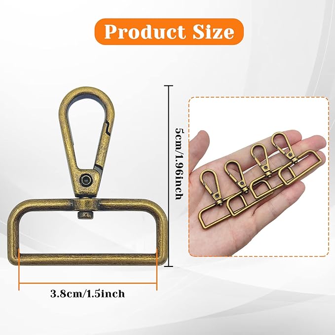 12pcs 1-1/2" Inside Diameter D Ring Lobster Clasp Claw D Ring Swivel Lobster Clasp Lobster Lanyard Clasp Keychain Clips Hook for Swivel Snap Fashion Clips,Jewelry,DIY Crafts Supplies(Antique Bronze)