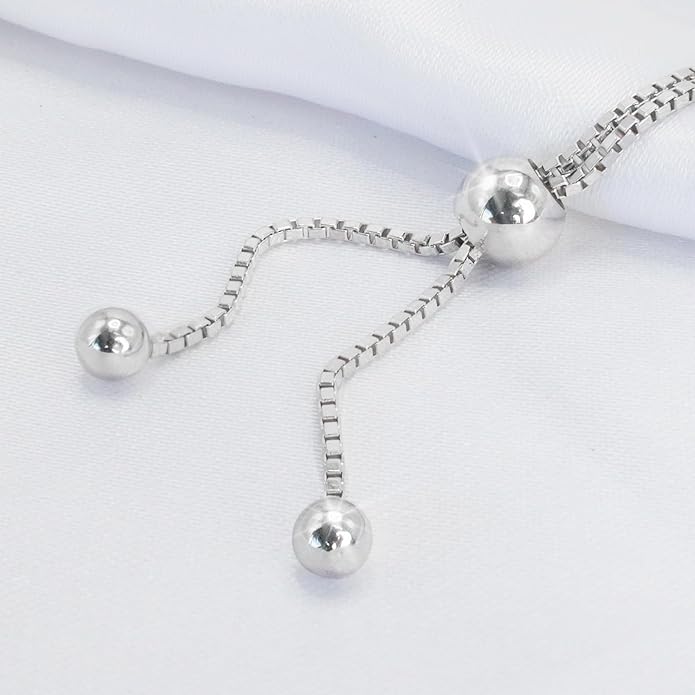 Fine Bracelet Tennis Style Pull String Birthstone Jewelry Gift for Women 925 Sterling Silver Square Sparkling Bolo Gemstone Jewelry Adjustable Bracelets