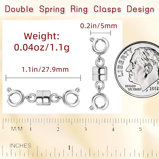 Double Magnetic Necklace Clasps and Closures, Necklace Extenders for Women, 14K Gold and Silver Magnetic Jewelry Clasps for Bracelets
