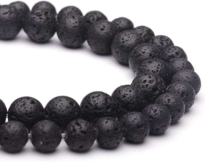 8mm Natural Stone Beads for Jewelry Making,Black Lava Polished Smooth Round Gemstone Beads for Bracelet Necklace 15 Inch