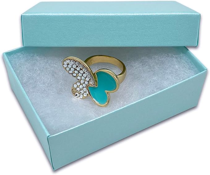 TheDisplayGuys - 100-Pack #32 Cotton Filled Cardboard Paper Jewelry Boxes Gift Case - Pearl Teal (3.3" x 2.3" x 1.0") - for Shipping or Storage
