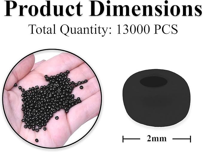 Mandala Crafts 11/0 Glass Seed Beads for Professional Beadwork, 13000 Black Glass Beads