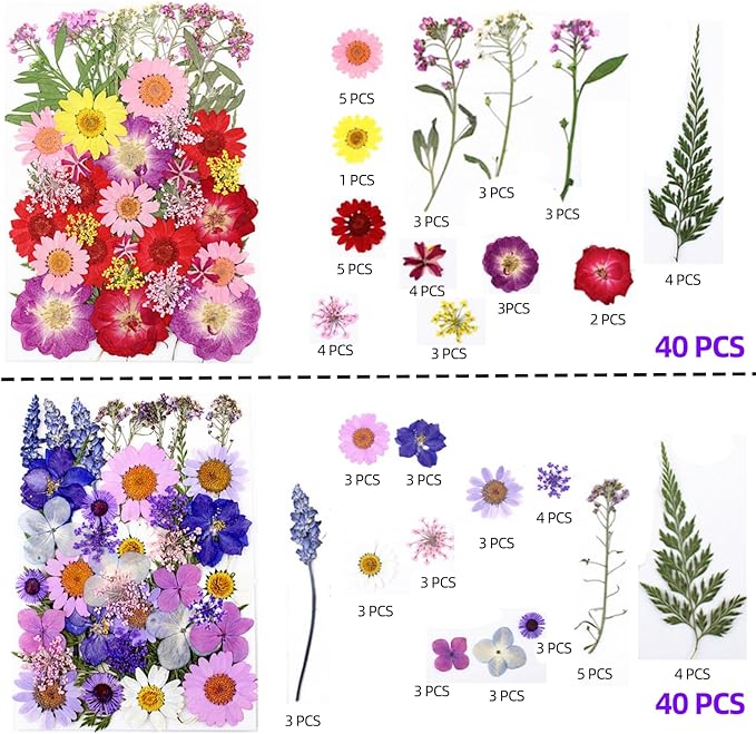 203pcs Dried Flowers for Resin, Small Pressed Dried Flowers for Crafts Jewelry Making, Natural Real Dry Flowers for Resin Molds, Scrapbooking DIY, Soap Candles Making with Tweezers Butterfly Stickers