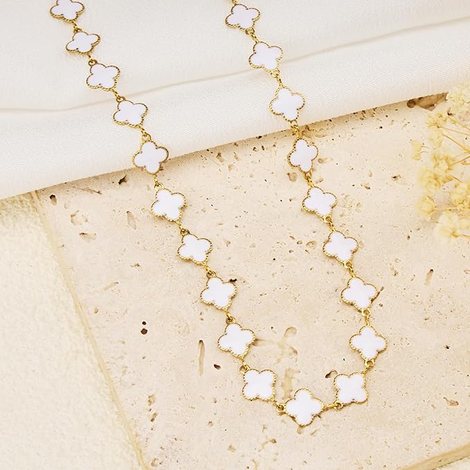 GTVOODX Gold Plated White Enamel Clover Link Chain 9.8 Feet Stainless Steel Craft Chain Bulk for Women DIY Jewelry Making with Lobster Clasps Jump Rings