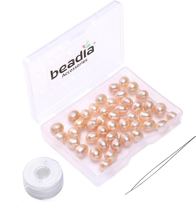 Natural Pearl Beads Rice 7-8mm Pink Freshwater Cultured Loose Gemstone Beads for DIY Jewelry Making 13.8''/Strand HQ