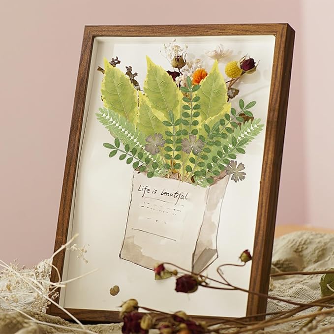 120Pcs Dried Pressed Leaves Flowers Real Flowers Natural Dry Leaves Bulk Mixed Colorful Herbs Kit with Tweezers for Scrapbooking DIY Candle Jewelry Crafts Making Nails Decorate(Green)