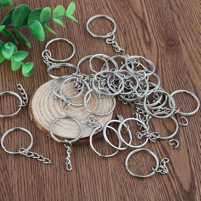 ZoloAJay 50Sets 1 inch Keychain Rings Silver Split Round Key Ring with Chain and Open Jump Rings for DIY Keychain Making Crafts