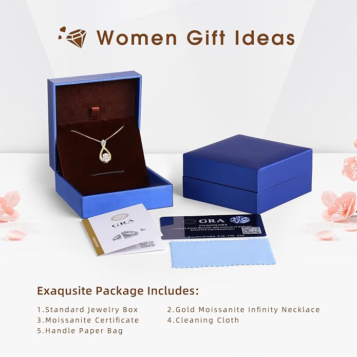 1.5CT Moissanite Infinity Pendant Necklace in Gift Box|Anniversary Wedding Gifts for Women Wife Her|S925 Sterling Silver 18K White Gold/Gold Filled|Jewelry for Birthday Christmas Valentines Day