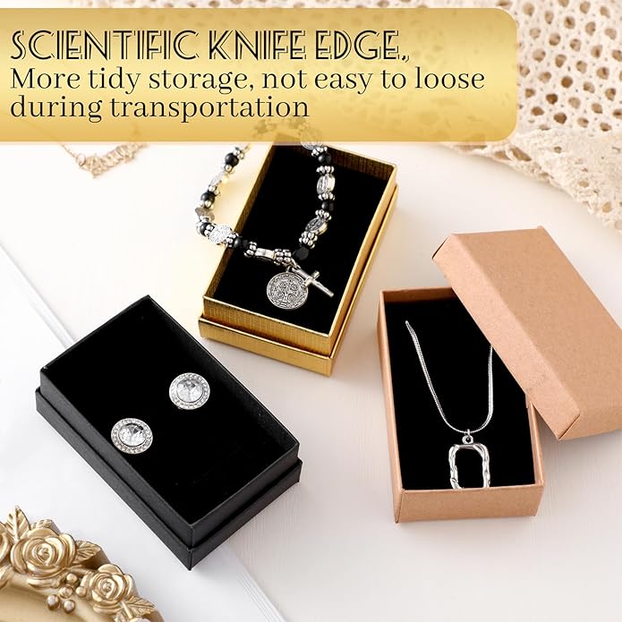 Tenceur 100 Pcs Valentines Jewelry Gift Boxes Bulk Kraft Jewelry Cardboard Box for Necklace Earring Bracelet Storage Package