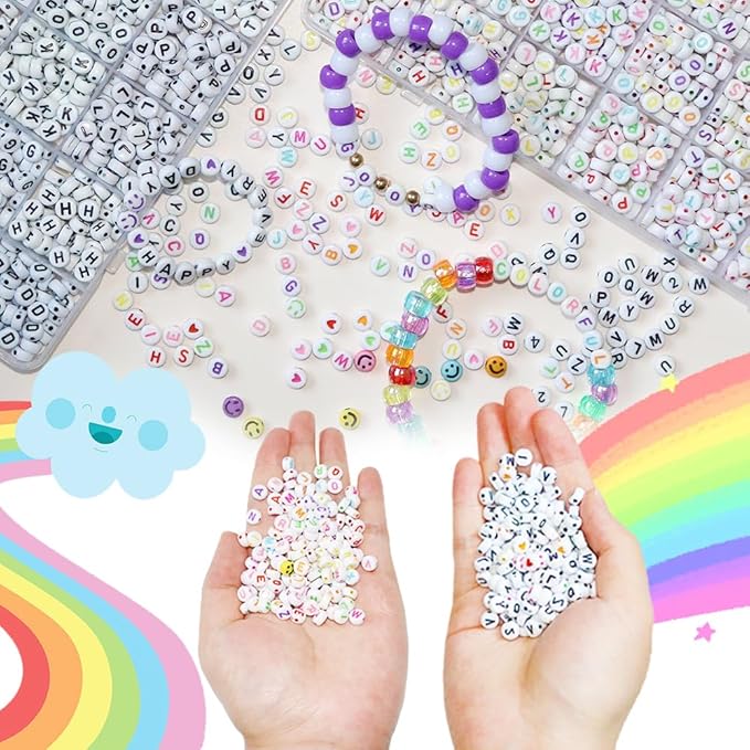YMSDZHL 2Box 2500Pcs+ Alphabet Letter Beads, 4x7 mm A-Z and Smile, Heart, Figure,Acrylic Beads, Beads for Jewelry Making, Beads for Bracelet Making Kits Beads