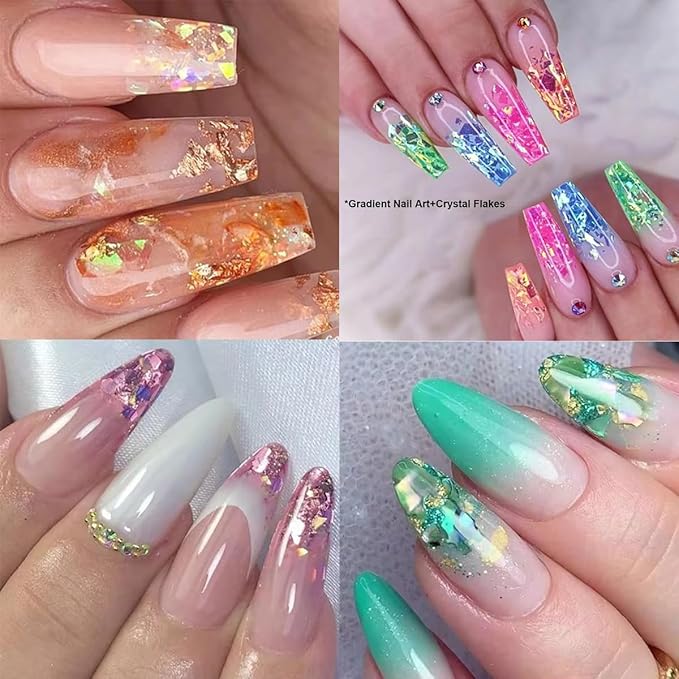 12 Colors Holographic Nail Art Glitter 3D Iridescent Glitter Nail Foil Flakes Ice Slag Nail Glitter Mermaid Flakes Colorful Fluorescent Confetti Nail Sequins Sticker for DIY Manicure Make Up Crafts