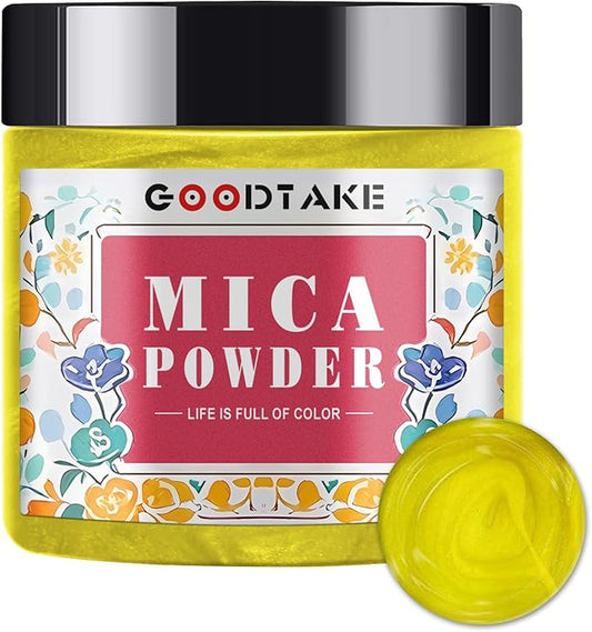 GOODTAKE Yellow Mica Powder | Resin Color Pigment | Mica for Soap Making, Candle Making, Bath Bomb, Slime, Nail Polish, Eye Shadow - Pure Natural Mica Powders (Yellow, 4 oz)